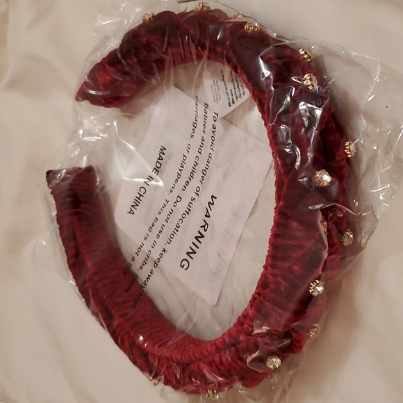 Anthropologie braided velvet headband with rhinestone embellishments- wine - Picture 2 of 4